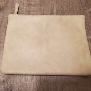 Gray Zipper Leather Cosmetic Pouch